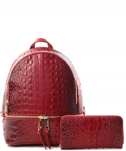 Fashion Faux Croc Backpack with Wallet Set AC1062W RED